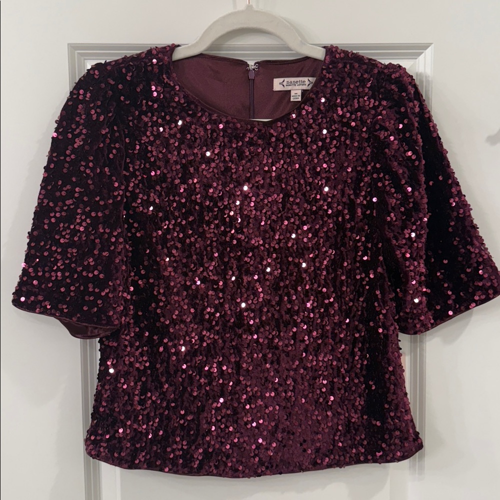 Nanette Lapore Plum Sequin Blouse - Size Medium